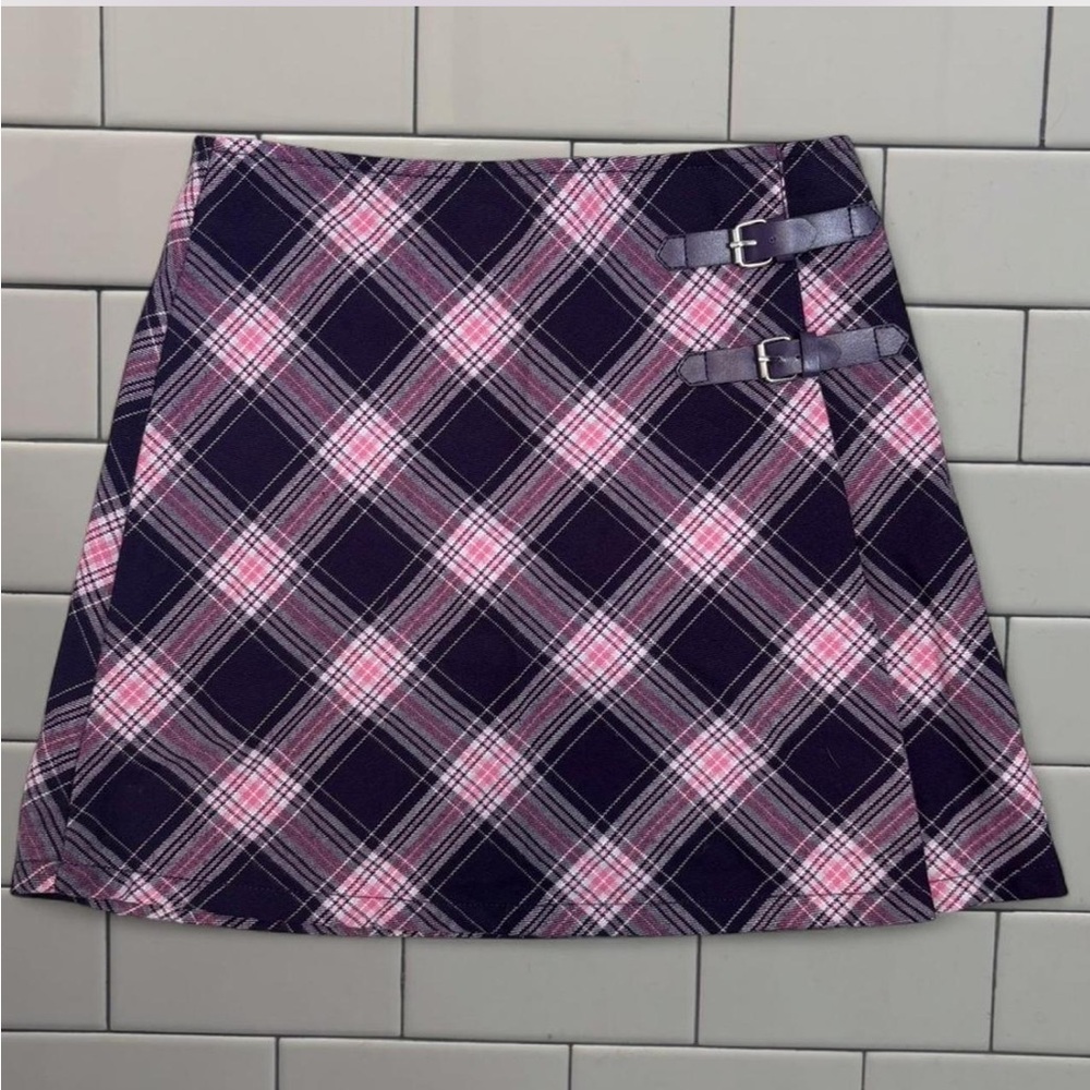 Covington Pink and Black Plaid Mini Skirt